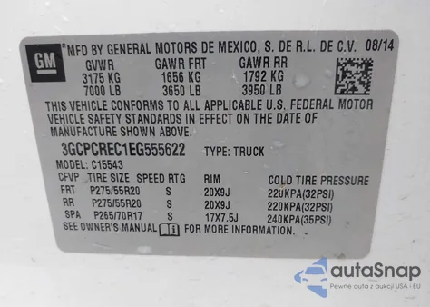 2014 Chevrolet Silverado 1500 1Lt from USA, damaged, VIN 3GCPCREC1EG555622